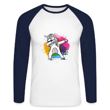 Dabbing Einhorn, Unicorn, Einhörner mit Farben - Unisex Baseballshirt langarm - Weiß/Navy - Vorne - Nik (191cm)