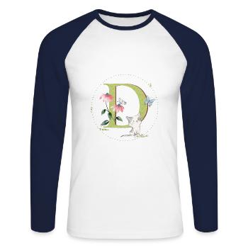 Initial letter D with cat - Unisex Long Sleeve Baseball T-Shirt - white/navy - Front - Nik (191cm)