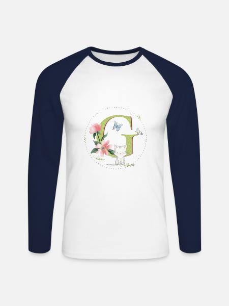 Anfangsbuchstabe G mit Katze - Unisex Baseballshirt langarm - Weiß/Navy
