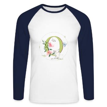 First letter O with cat - Unisex Long Sleeve Baseball T-Shirt - white/navy - Front - Nik (191cm)