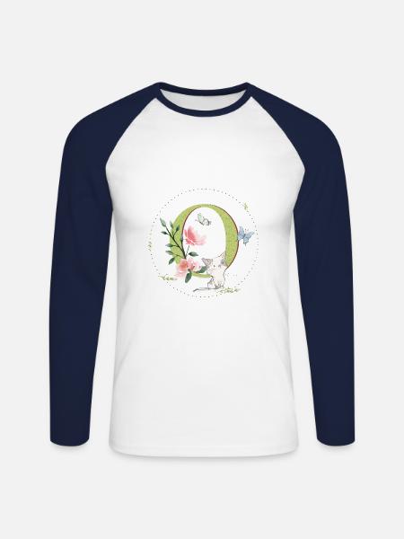 Anfangsbuchstabe O mit Katze - Unisex Baseballshirt langarm - Weiß/Navy
