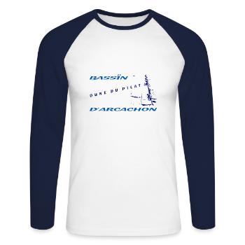 Pilat Dune Treppenhaus - Unisex Baseballshirt langarm - Weiß/Navy - Vorne - Nik (191cm)