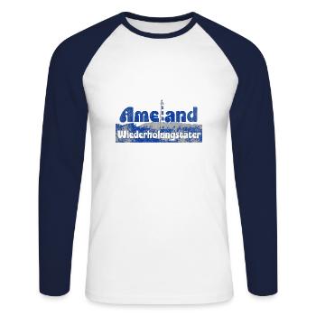 Ameland repeat offenders - Unisex Long Sleeve Baseball T-Shirt - white/navy - Front - Nik (191cm)