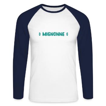 Mignonne - T-shirt baseball manches longues Homme - blanc/marine - Devant - Nik (191cm)