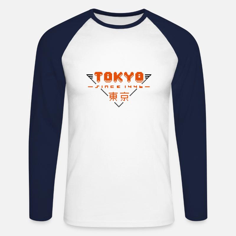 pixel tokyo - Unisex Baseballshirt langarm - Weiß/Navy