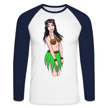 Hawaiian Mädchen Fantasy Erotic Urlaub Strand sex - Unisex Baseballshirt langarm - Weiß/Navy - Vorne - Nik (191cm)