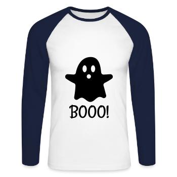 boo ghost scare fear costume halloween - Unisex Long Sleeve Baseball T-Shirt - white/navy - Front - Nik (191cm)