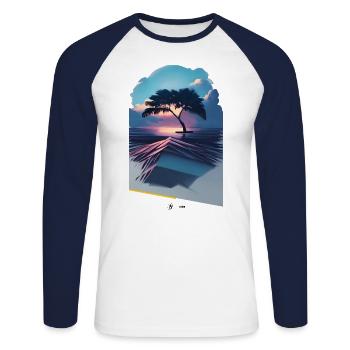 Coucher de soleil coloré - T-shirt baseball manches longues Homme - blanc/marine - Devant - Nik (191cm)