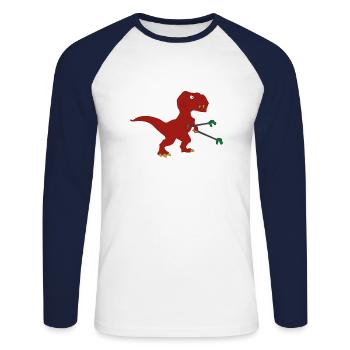 T-Rex Dinosaur Fossil Cretaceous Paleontology - Unisex Long Sleeve Baseball T-Shirt - white/navy - Front - Nik (191cm)