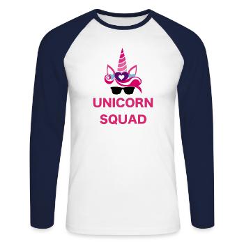 Unicorn Squad (Einhorn) - Unisex Baseballshirt langarm - Weiß/Navy - Vorne - Nik (191cm)
