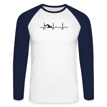 Herzschlag Schwimmen - Unisex Baseballshirt langarm - Weiß/Navy - Vorne - Nik (191cm)