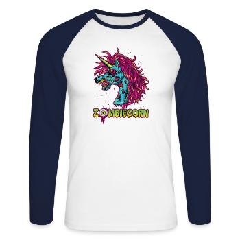 Zombiecorn Zombie Einhorn Unicorn Pferd Geschenk - Unisex Baseballshirt langarm - Weiß/Navy - Vorne - Nik (191cm)