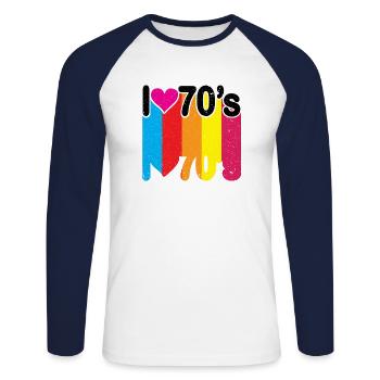 I LOVE 70er jahre - Unisex Baseballshirt langarm - Weiß/Navy - Vorne - Nik (191cm)