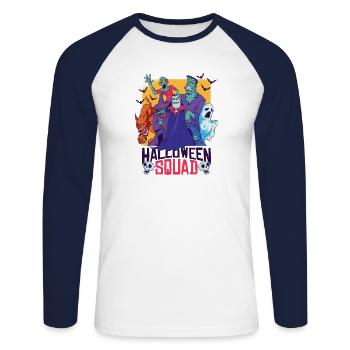 Équipe d'Halloween! - T-shirt baseball manches longues Homme - blanc/marine - Devant - Nik (191cm)