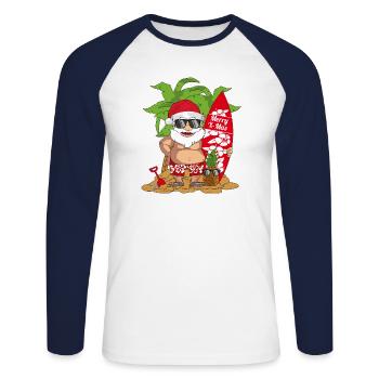 Weihnachtsmann Surfen Surfboard Strand Geschenk - Unisex Baseballshirt langarm - Weiß/Navy - Vorne - Nik (191cm)