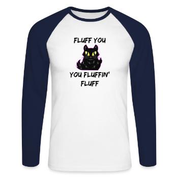Fluff You Funny cat middle finger gift - Unisex Long Sleeve Baseball T-Shirt - white/navy - Front - Nik (191cm)