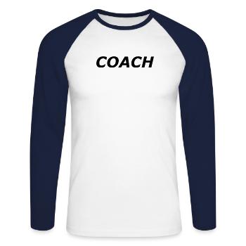 Shirt für Coaches Trainer Geschenkidee - Unisex Baseballshirt langarm - Weiß/Navy - Vorne - Nik (191cm)