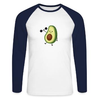 Avocat au gymnase salle de fitness Vegan en bonne santé - T-shirt baseball manches longues Homme - blanc/marine - Devant - Nik (191cm)