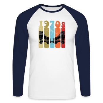 70er Jahre Roller Skates Disco Derby Retro - Unisex Baseballshirt langarm - Weiß/Navy - Vorne - Nik (191cm)