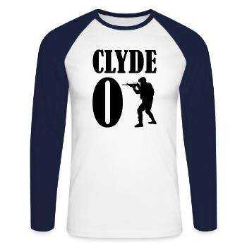 Pärchen Shirt · Bonnie und Clyde · Liebe Geschenk - Unisex Baseballshirt langarm - Weiß/Navy - Vorne - Nik (191cm)