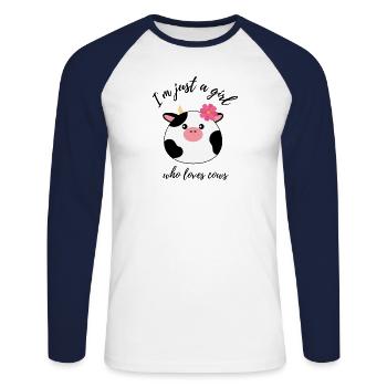 Lustiges Kuh Kühe Rind Geschenk Landwirtschaft - Unisex Baseballshirt langarm - Weiß/Navy - Vorne - Nik (191cm)