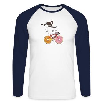Cyclist bicycle cycling coffee MTB - Unisex Long Sleeve Baseball T-Shirt - white/navy - Front - Nik (191cm)