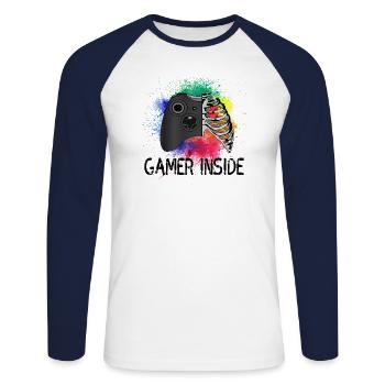 Gamer Zocker Computer Spiele Zocken Controller PC - Unisex Baseballshirt langarm - Weiß/Navy - Vorne - Nik (191cm)