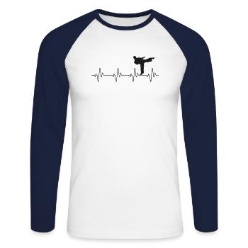 Herzschlag EKG Karate Geschenk Kampfkunst Kämpfer - Unisex Baseballshirt langarm - Weiß/Navy - Vorne - Nik (191cm)