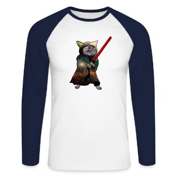 Cat Warrior | Lustiges Katzenshirt - Unisex Baseballshirt langarm - Weiß/Navy - Vorne - Nik (191cm)