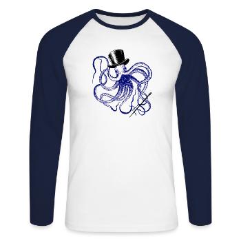 Pieuvre Magicien Vodoo Monstre Octopus Encre de seiche - T-shirt baseball manches longues Homme - blanc/marine - Devant - Nik (191cm)