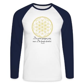 Blume des Lebens spirituell medititation chakra - Unisex Baseballshirt langarm - Weiß/Navy - Vorne - Nik (191cm)