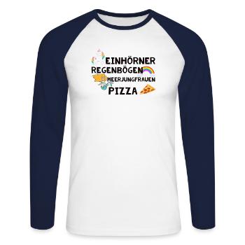 Einhorn Shirt · DAS MAG ICH · Geschenk - Unisex Baseballshirt langarm - Weiß/Navy - Vorne - Nik (191cm)