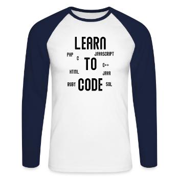 Learn To Code Programmieren Informatiker Geschenk - Unisex Baseballshirt langarm - Weiß/Navy - Vorne - Nik (191cm)