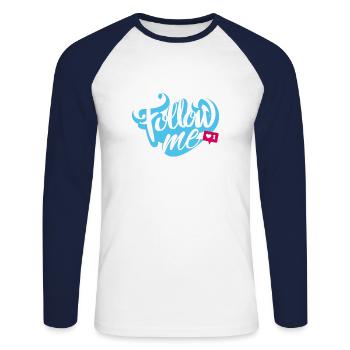 Follow me - Unisex Baseballshirt langarm - Weiß/Navy - Vorne - Nik (191cm)