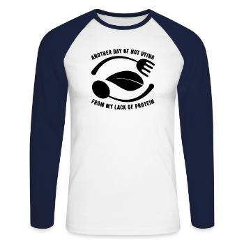 VEGAN shirt · Vegan logo · Gift - Unisex Long Sleeve Baseball T-Shirt - white/navy - Front - Nik (191cm)