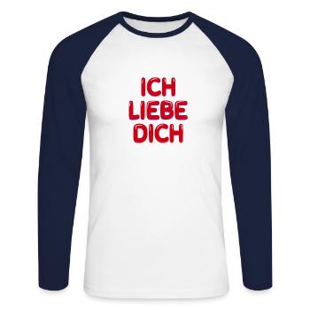 Je t'aime - T-shirt baseball manches longues Homme - blanc/marine - Devant - Nik (191cm)