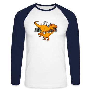 Dinosaur T-Rex - Unisex Long Sleeve Baseball T-Shirt - white/navy - Front - Nik (191cm)