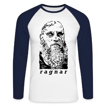 Ragnar Wikinger abstrakt Viking - Unisex Baseballshirt langarm - Weiß/Navy - Vorne - Nik (191cm)