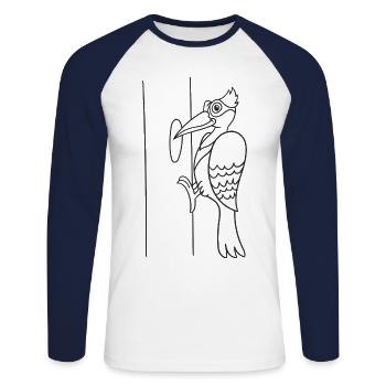 Specht, Vogel, Geschenk, Geschenkidee - Unisex Baseballshirt langarm - Weiß/Navy - Vorne - Nik (191cm)
