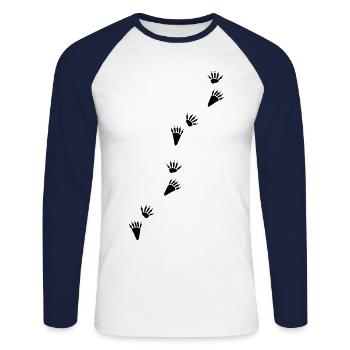 Waschbaer Spur Wald Pfote Abdruck Fährte Jagd - Unisex Baseballshirt langarm - Weiß/Navy - Vorne - Nik (191cm)