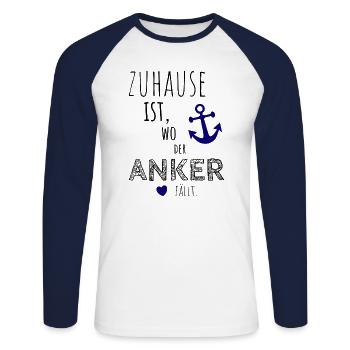 La maison est l'endroit où tombe l'ancre - T-shirt baseball manches longues Homme - blanc/marine - Devant - Nik (191cm)