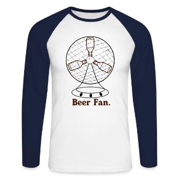 idée cadeau, bière, t-shirt à bière, éventail de bière, éventail de bière - T-shirt baseball manches longues Homme - blanc/marine - Devant - Nik (191cm)