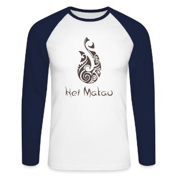 Maori Hei Matau Angelhaken Tattoo Geschenk Idee - Unisex Baseballshirt langarm - Weiß/Navy - Vorne - Nik (191cm)