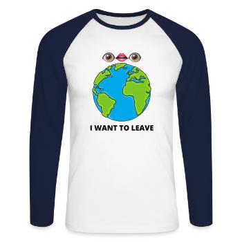 Ich möchte gehen 👁👄👁 - Unisex Baseballshirt langarm - Weiß/Navy - Vorne - Nik (191cm)