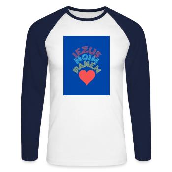 Jésus - T-shirt baseball manches longues Homme - blanc/marine - Devant - Nik (191cm)