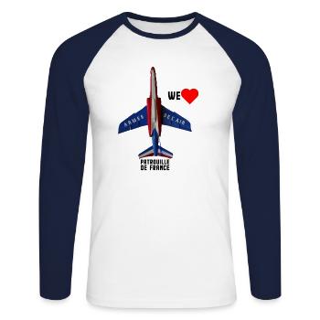 on aime la Patrouille de France - T-shirt baseball manches longues Homme - blanc/marine - Devant - Nik (191cm)