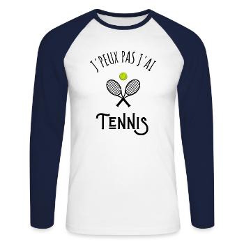 je peux pas j'ai tennis - T-shirt baseball manches longues Homme - blanc/marine - Devant - Nik (191cm)