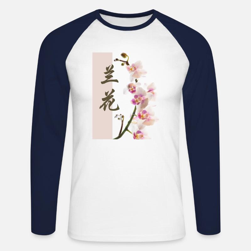 Orchidee - Unisex Baseballshirt langarm - Weiß/Navy