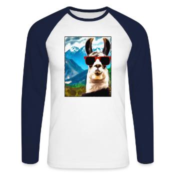 Lama Portrait Mountain Gift - Unisex Long Sleeve Baseball T-Shirt - white/navy - Front - Nik (191cm)