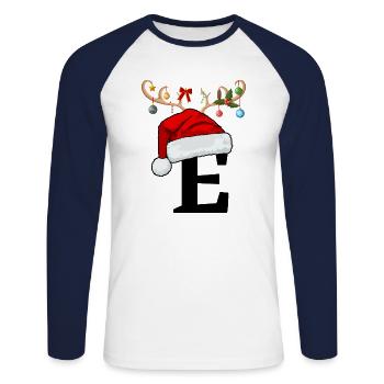 Letter E Christmas hat - Unisex Long Sleeve Baseball T-Shirt - white/navy - Front - Nik (191cm)